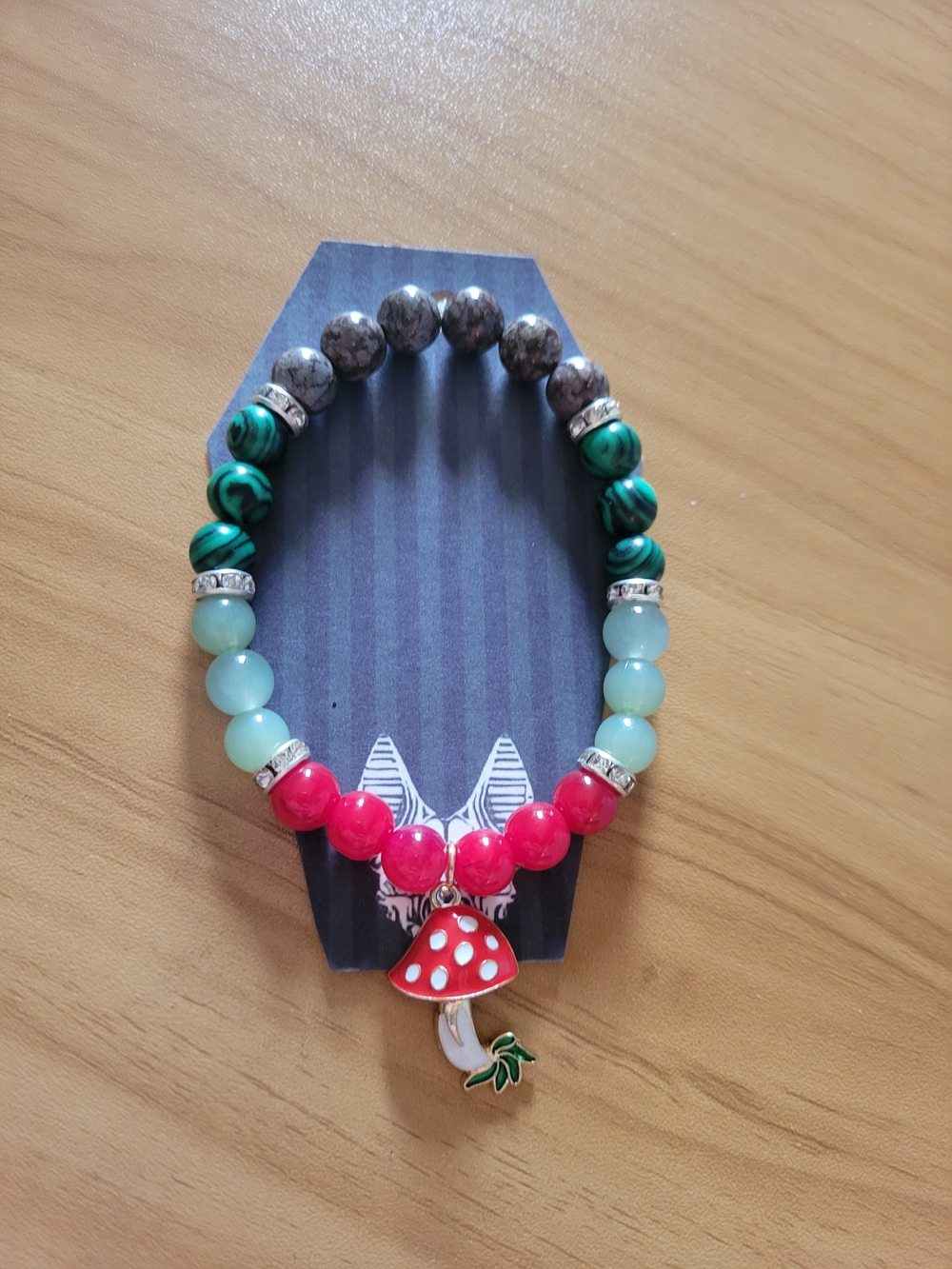 💐NEW💐 Natural Stone  Beaded Mushroom Charm Bracelet - Multicolor